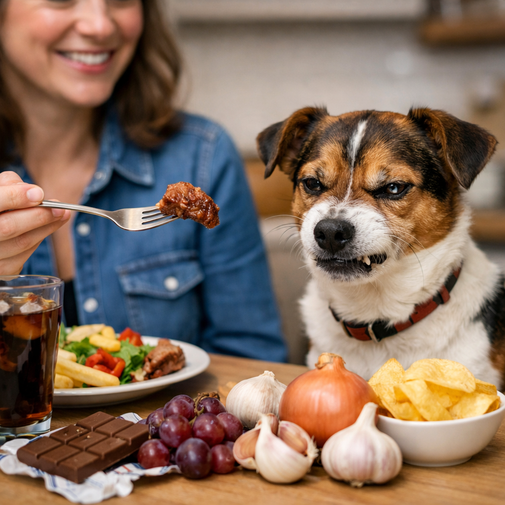 Cachorro rejeitando a comida humana que é oferecida